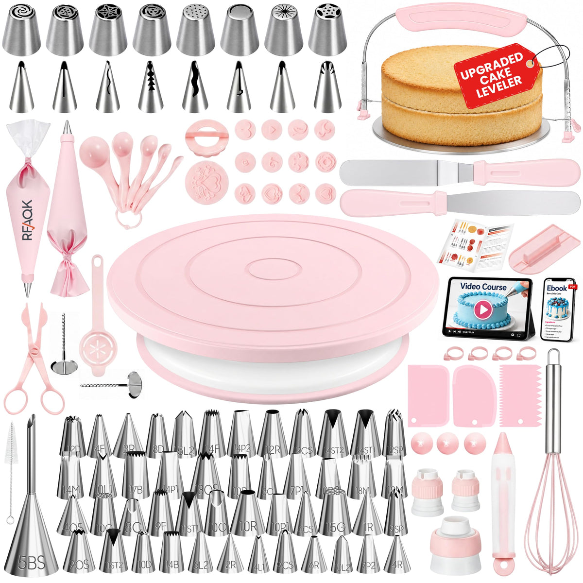 RFAQK 90PCs Cake Decorating Kit with Video Course for Beginner by Pro Baker