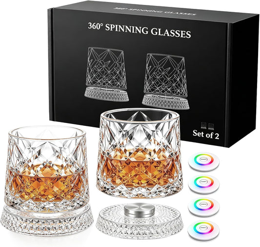 Whiskey Glasses with Spinning Base - Gift for Whiskey Lovers