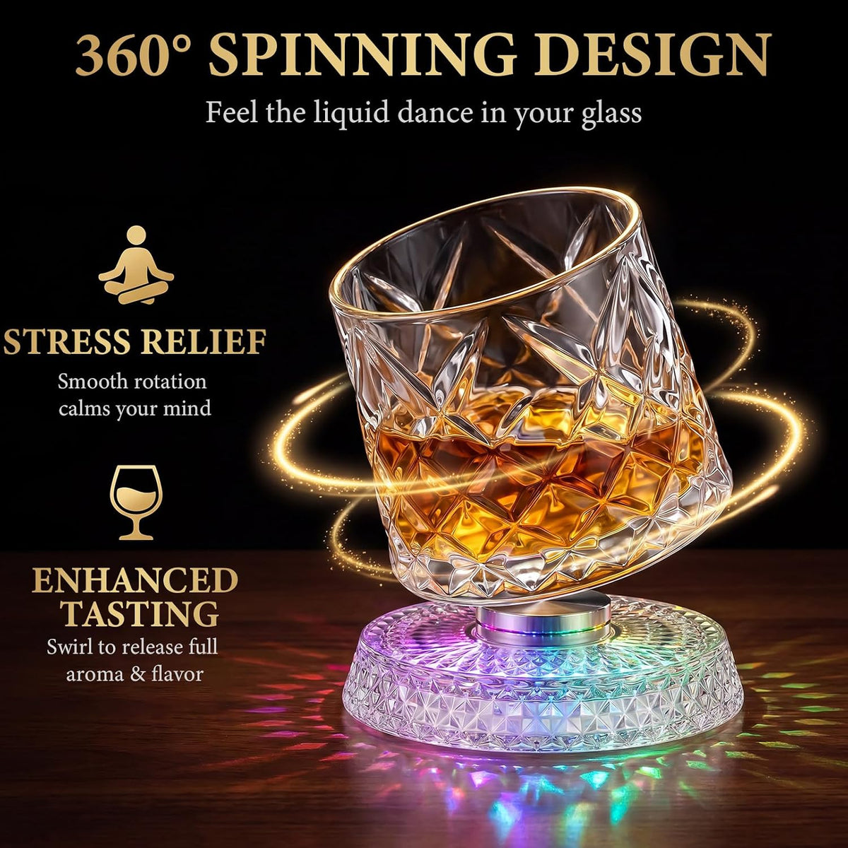 Whiskey Glasses with Spinning Base - Gift for Whiskey Lovers
