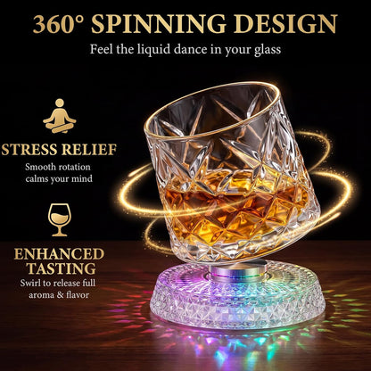 Whiskey Glasses with Spinning Base - Gift for Whiskey Lovers