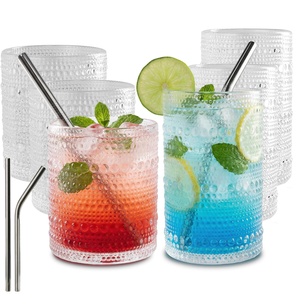 CycleMore Set of 12 Drinking Glasses, Clear 12 oz & 10 oz Cocktail Cups