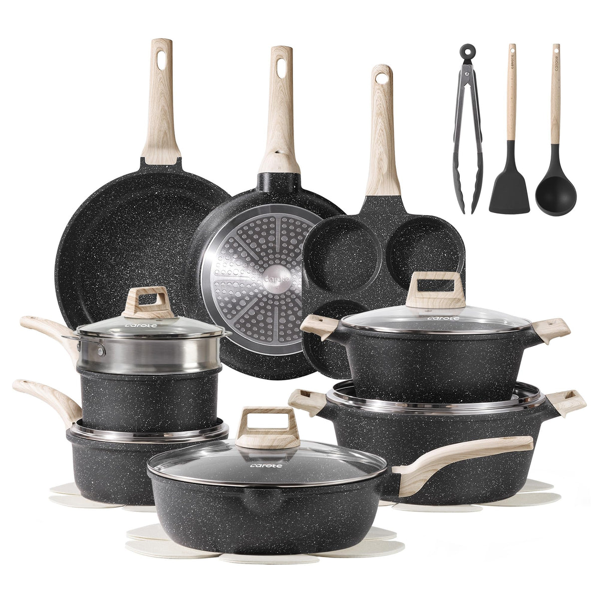 CAROTE 21pcs Pots and Pans Set, Nonstick Cookware Sets, with Egg Pan
