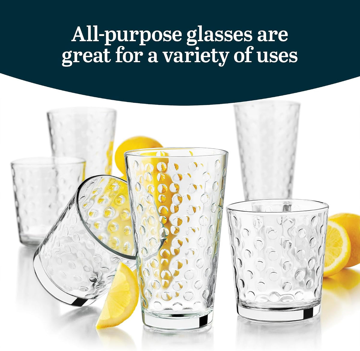 Libbey Awa Polka Dot Tumbler & Rocks Drinking Glasses Set of 16, Glass Cups