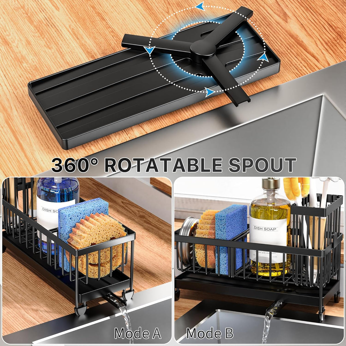 Cisily Sponge Holder for Kitchen Sink, Sink Organizer with Brush Holder