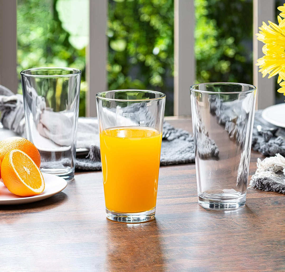 Le'raze 10pc Stackable Drinking Glasses, 16oz Clear Glass Cup Glassware Set