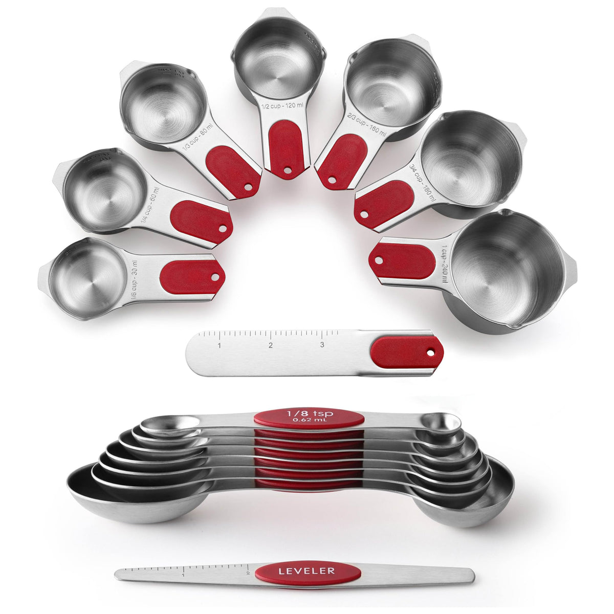 Spring Chef Magnetic Measuring Cups & Spoons Set of 15 with Levelers, Black