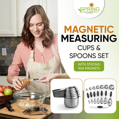 Spring Chef Magnetic Measuring Cups & Spoons Set of 15 with Levelers, Black