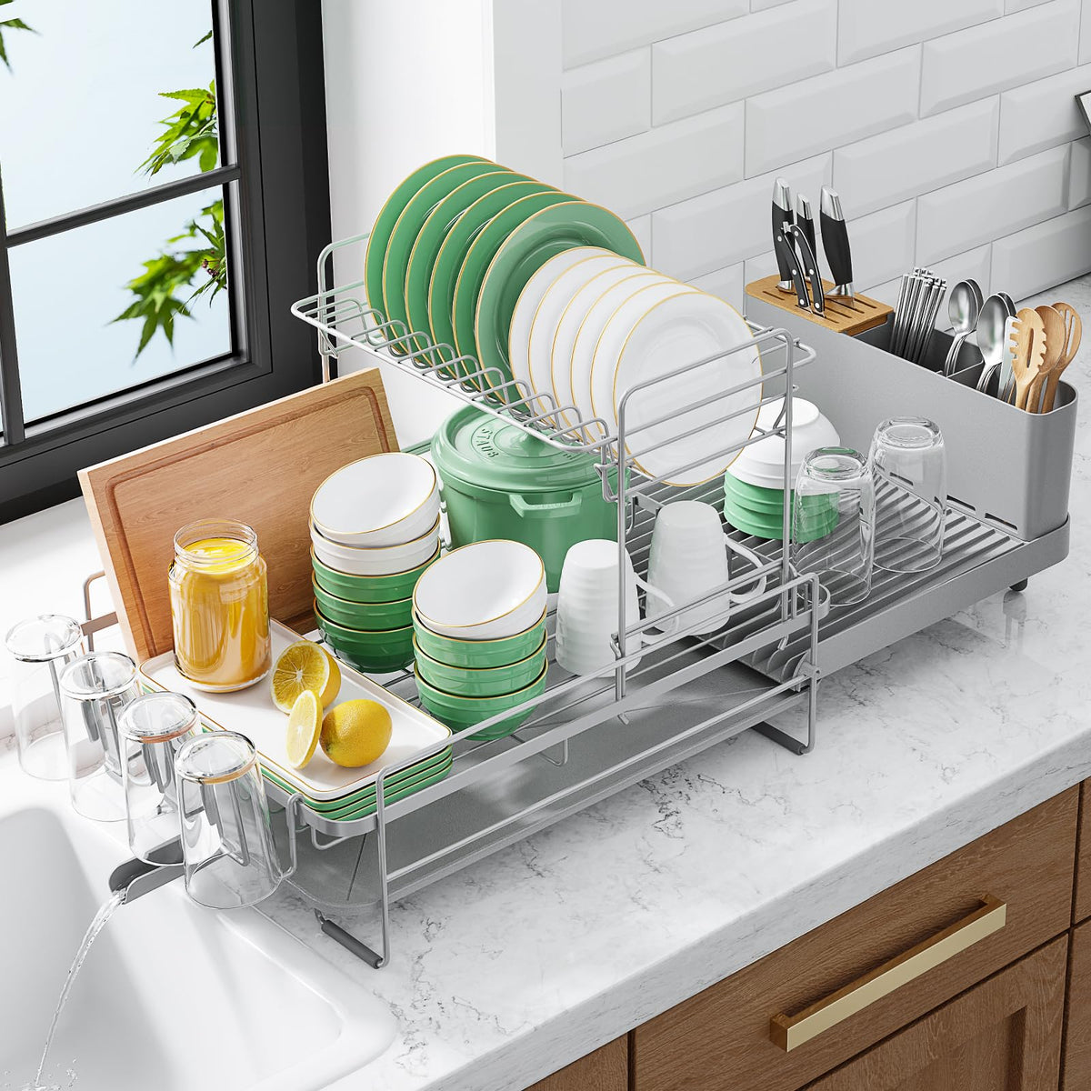 Kitsure Extendable Dish Drying Rack, 19.2"-26.7" L x 12.9" W, Black