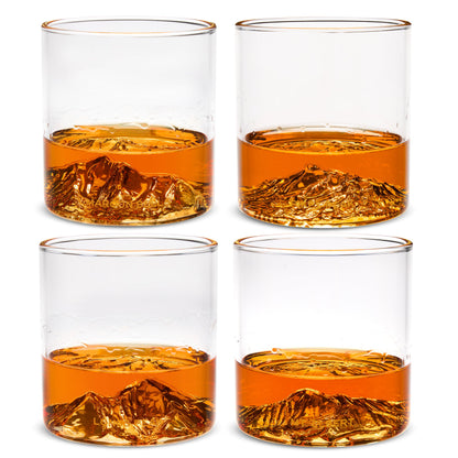 North Drinkware Pacific Northwest Glass Gift Set of 4 — Mountain rocks glasses, Gifts for Men, 9-oz tumbler: Mt. Rainier, Mt. St. Helens, Mt. Hood, Mt. Bachelor