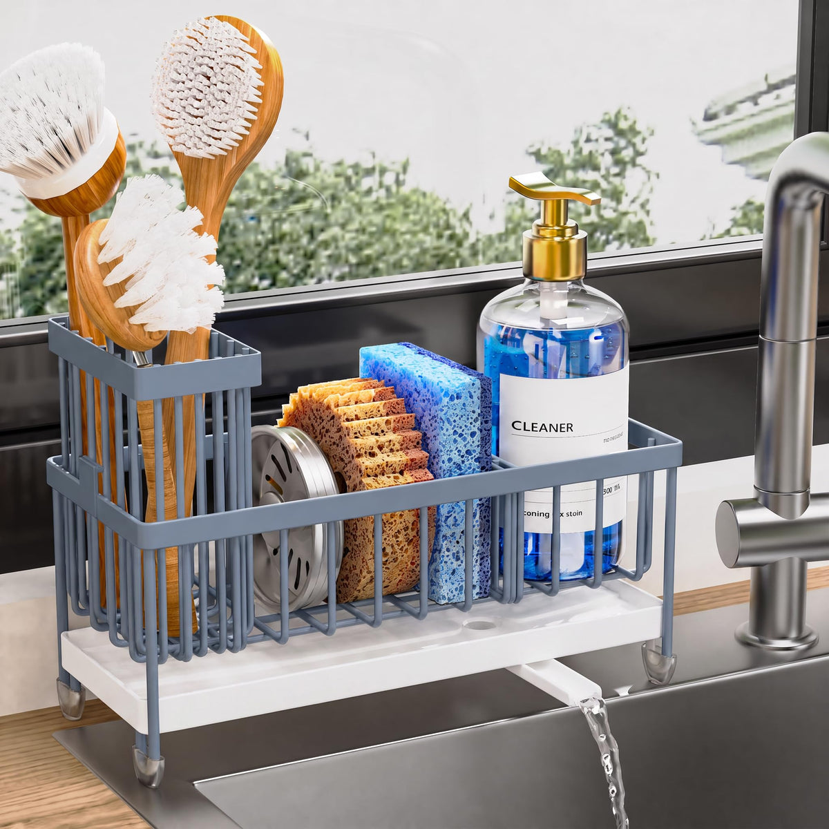 Cisily Sponge Holder for Kitchen Sink, Sink Organizer with Brush Holder