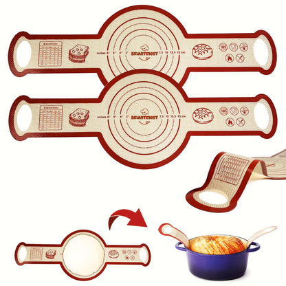 Sourdough Silicone Bread Sling for Dutch Oven, 2PCS Non-Stick Reusable Baking Mat with Long Handles, Essentials Bread Making Supplies for Dough Transfer and Loaf Pan Lifter Liner, Set Of Oval & Round