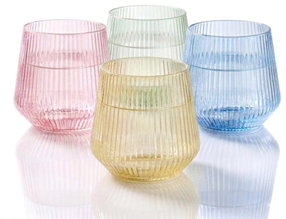 40 Pack 12oz Ribbed Stemless Disposable Plastic Wine Glasses, Shatterproof