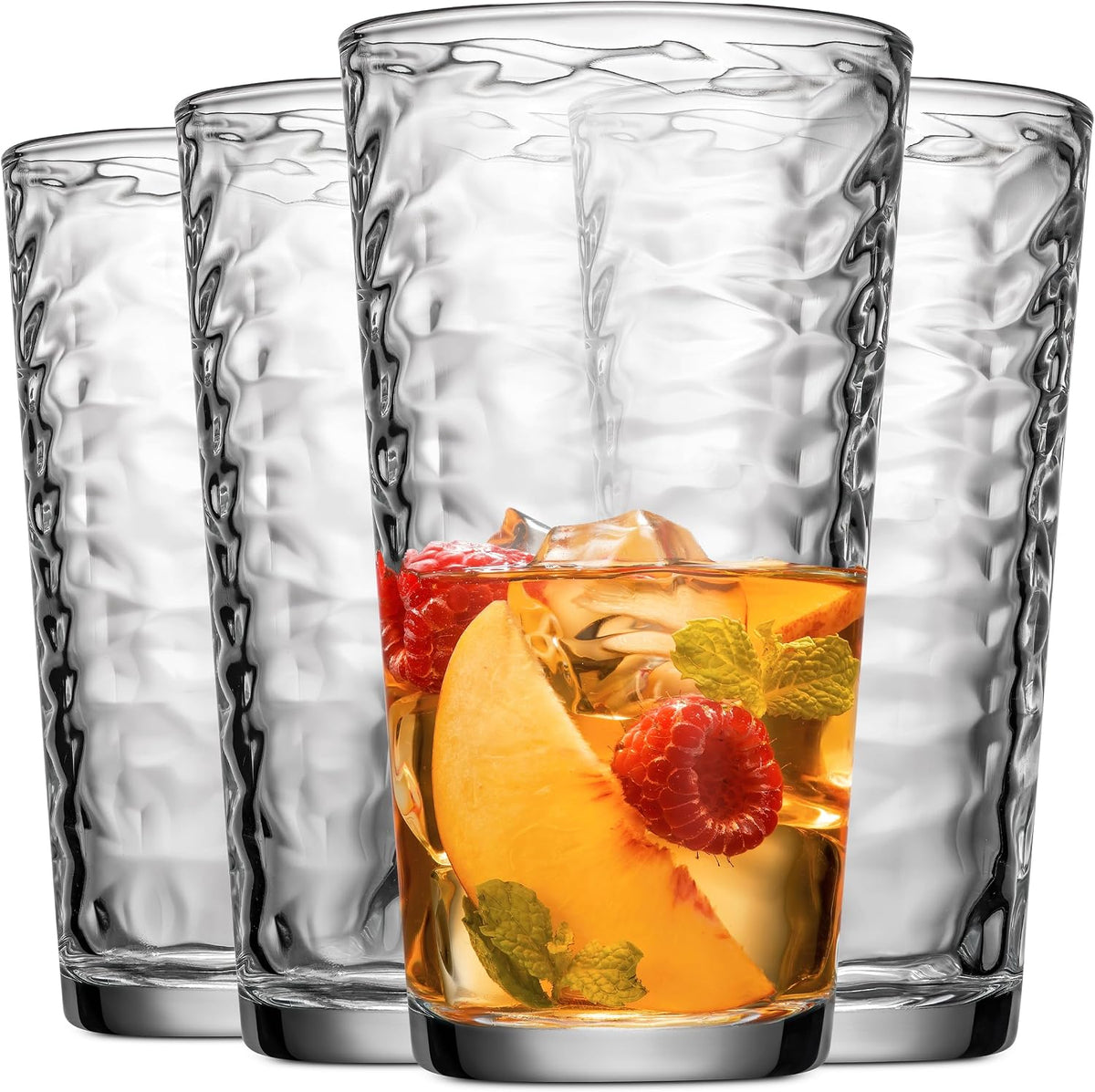 Glaver's Drinking Glasses Set of 10 Highball Glass Cups, 17 Oz Cooler Wavy Glassware. Home Bar Everyday Basic Drinkware Elegant Kitchen Glasses for Water, Juice, Cocktails, Iced Tea.