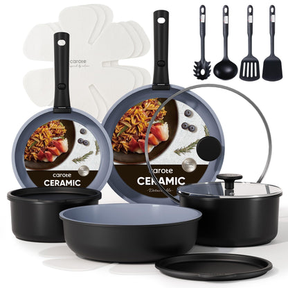 CAROTE 19pcs Pots and Pans Set Non Stick, Detachable Handle Cookware