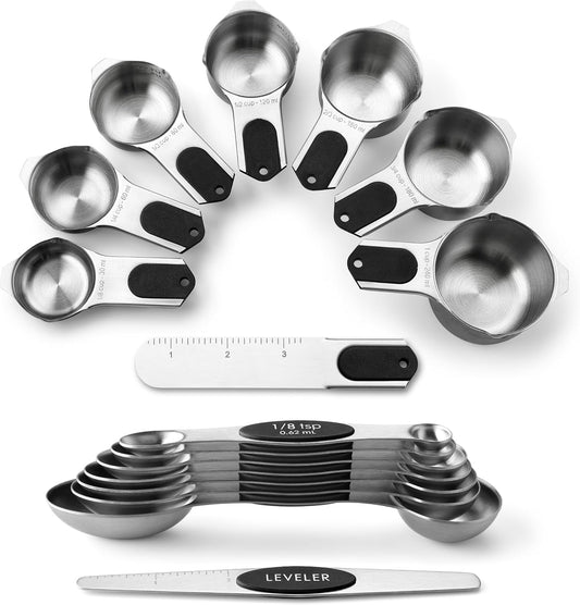 Spring Chef Magnetic Measuring Cups & Spoons Set of 15 with Levelers, Black