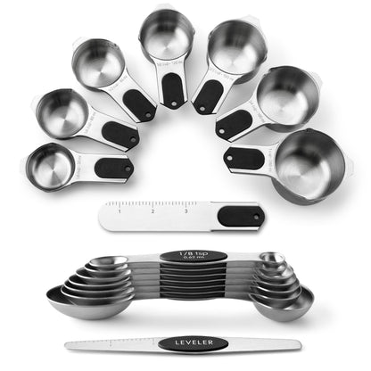 Spring Chef Magnetic Measuring Cups & Spoons Set of 15 with Levelers, Black
