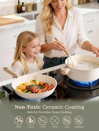 Astercook Pots and Pans Set Non Stick,Non Toxic 18 Pcs Ceramic Cookware