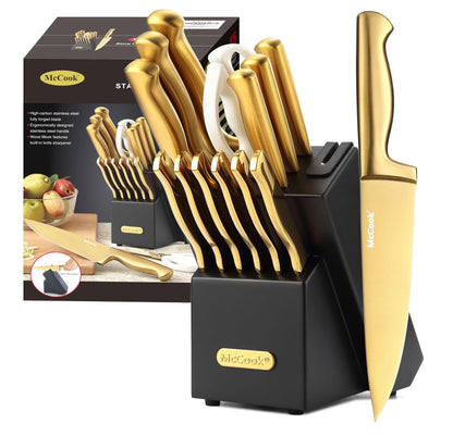 McCook Kitchen Knife Set 15PC Knife Block Set w Built-in Sharpener