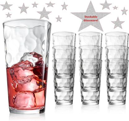 Highball Drinking Glasses Set of 10 Glass Cups by Home Essentials, 17 Oz. Glassware, for Water, Juice, Cocktails, Iced Tea