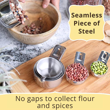 Simply Gourmet Measuring Cups & Spoons Set of 12, 18/08 Stainless Steel Kitchen Gadgets, Stackable Design with Long Handle Spoons, Fits in Spice Jars, Cooking & Baking Set for Dry & Liquid