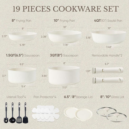 CAROTE 19pcs Pots and Pans Set Non Stick, Detachable Handle Cookware