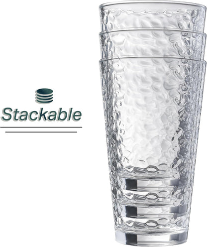 Le'raze Set of 10 Hammered Glass Cups, Clear Heavy Base Drinking Glasses