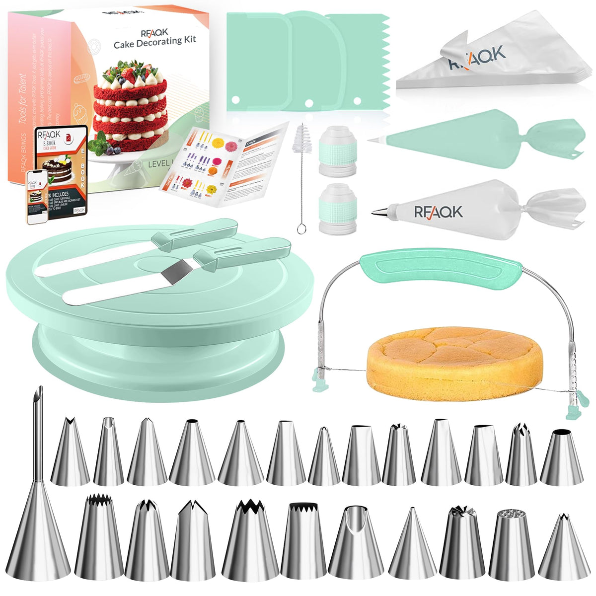 RFAQK 90PCs Cake Decorating Kit with Video Course for Beginner by Pro Baker