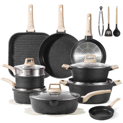 CAROTE 21pcs Pots and Pans Set, Nonstick Cookware Sets, with Egg Pan
