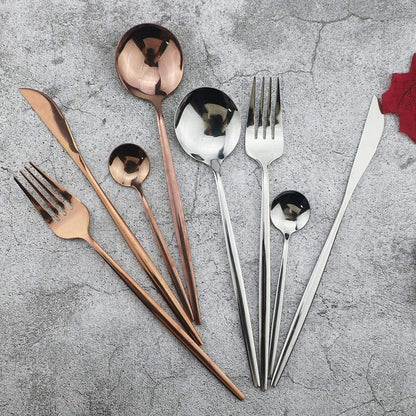 JASHII 24 Pieces 304 Stainless Steel Rose Cutlery Set Home Kitchen Silverware Set, Mirror Polished, Knife/Fork/Spoon, Modern Elegant Silverware Set for Party, Christmas