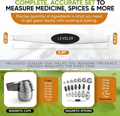 Spring Chef Magnetic Measuring Cups & Spoons Set of 15 with Levelers, Black