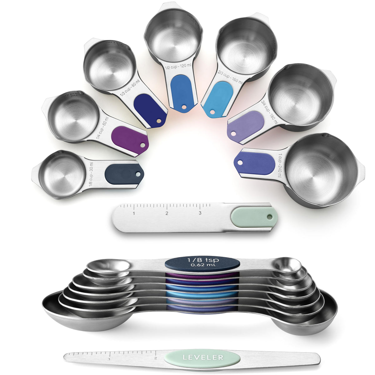Spring Chef Magnetic Measuring Cups & Spoons Set of 15 with Levelers, Black