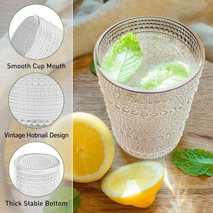 Hobnail Drinking Glasses Set of 12 Kitchen Glass Cups Glassware, Clear