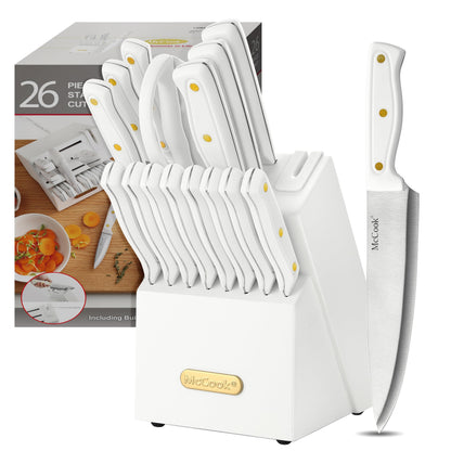 McCook Kitchen Knife Set 15PC Knife Block Set w Built-in Sharpener