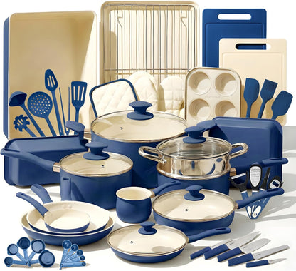 Nutrichef 54 Piece Professional Grade Complete Home Kitchen Cookware Set, Ceramic Non-Stick Bakeware, Pot and Pans Kit, Cool-Touch Handles, Safe for Gas, Electric, Induction Cooktops, Easy Clean