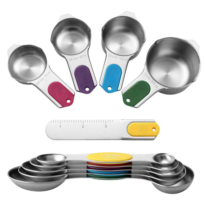 Spring Chef Magnetic Measuring Cups & Spoons Set of 15 with Levelers, Black
