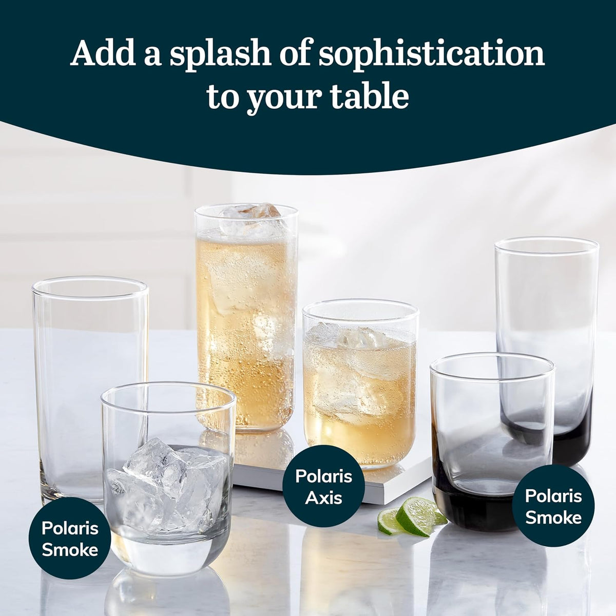 Libbey Polaris Axis Tumbler & Rocks Drinking Glasses Set of 16, Glass Cups