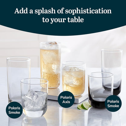 Libbey Polaris Axis Tumbler & Rocks Drinking Glasses Set of 16, Glass Cups