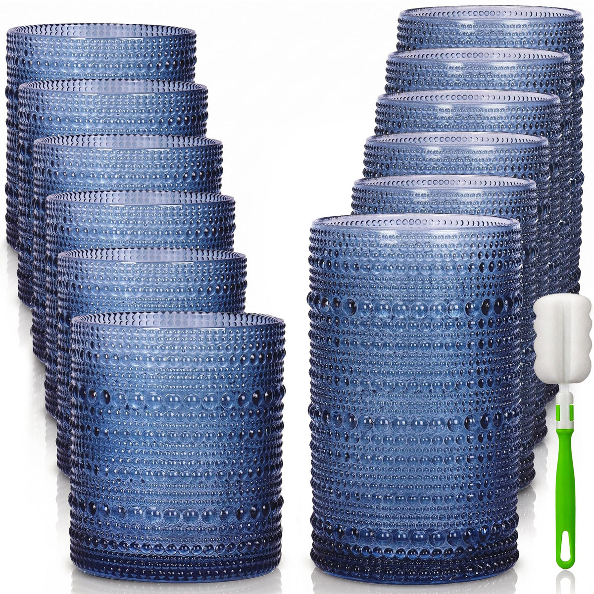 Hobnail Drinking Glasses Set of 12 Kitchen Glass Cups Glassware, Clear