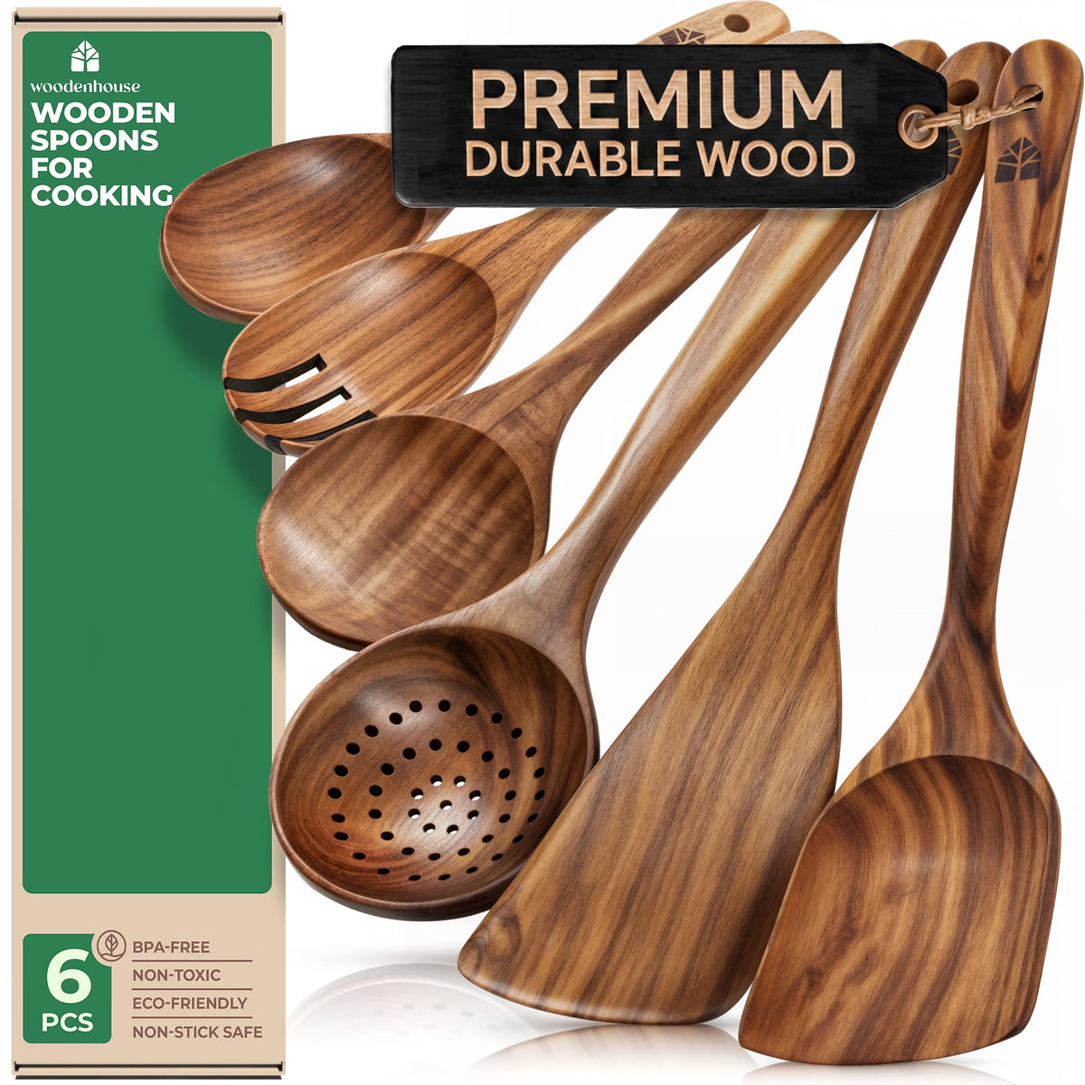 Wooden Spoons for Cooking – 10 Pcs Non Toxic Teak Kitchen Utensils Set