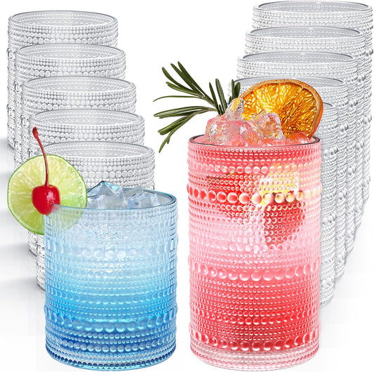 Hobnail Drinking Glasses Set of 12 Kitchen Glass Cups Glassware, Clear