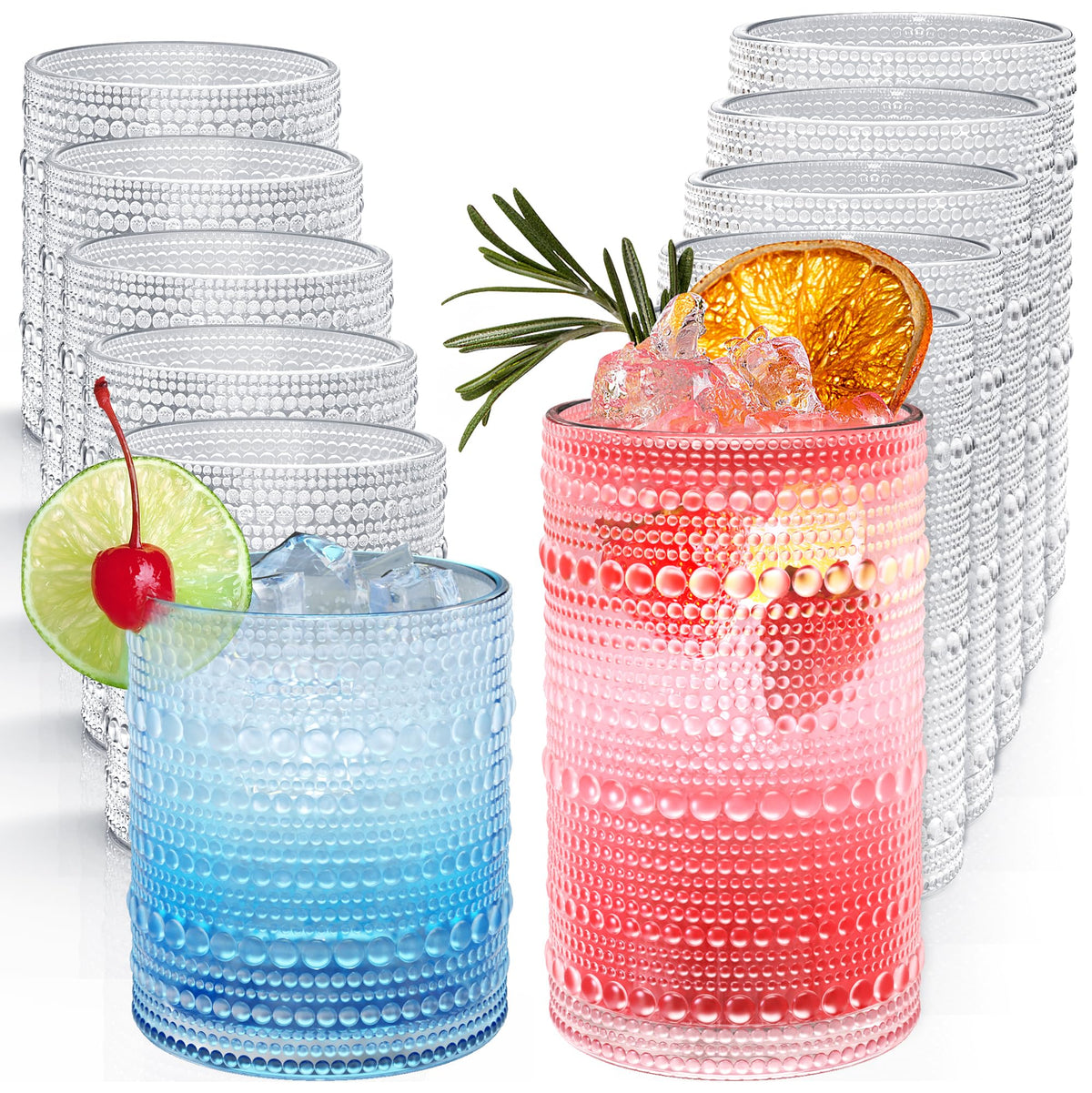 Hobnail Drinking Glasses Set of 12 Kitchen Glass Cups Glassware, Clear
