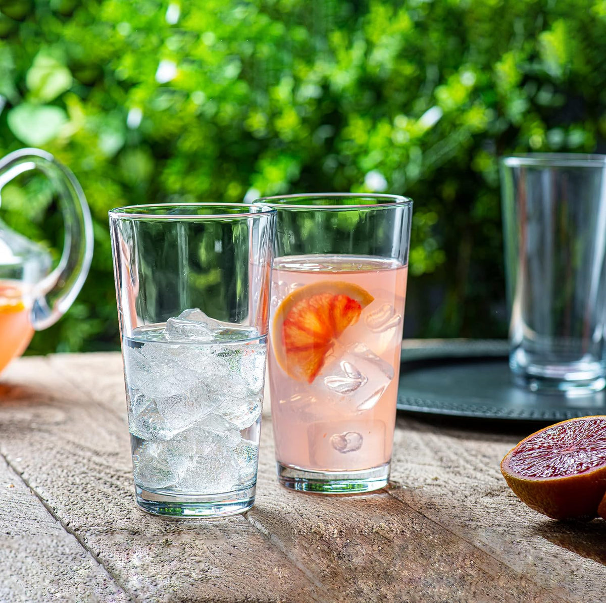 Le'raze 10pc Stackable Drinking Glasses, 16oz Clear Glass Cup Glassware Set