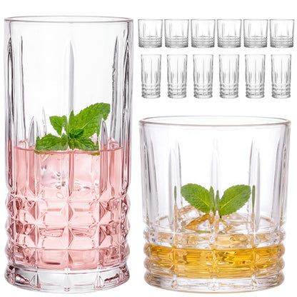 Moretoes Ribbed Glass Cups Set of 12 Drinking Glasses