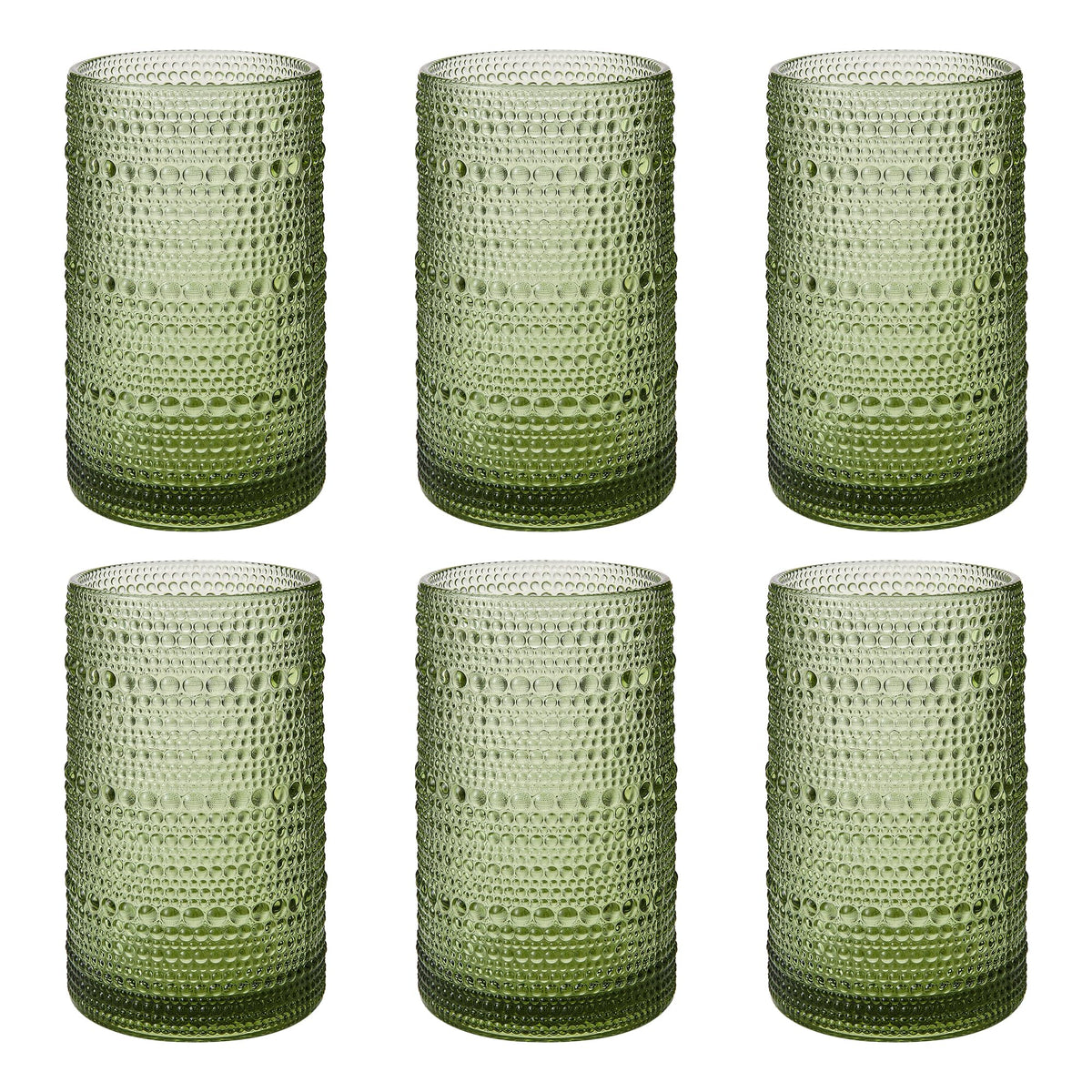 Vintage Hobnail Drinking Glasses Set of 6, 16 oz Large Capacity Embossed Clear Tumblers, Highball Glasses for Water, Cocktail, Beer, Whiskey, Kitchen & Bar Use