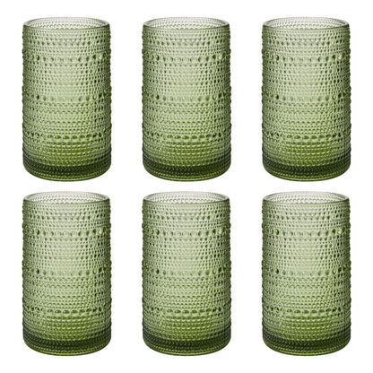 Vintage Hobnail Drinking Glasses Set of 6, 16 oz Large Capacity Embossed Clear Tumblers, Highball Glasses for Water, Cocktail, Beer, Whiskey, Kitchen & Bar Use