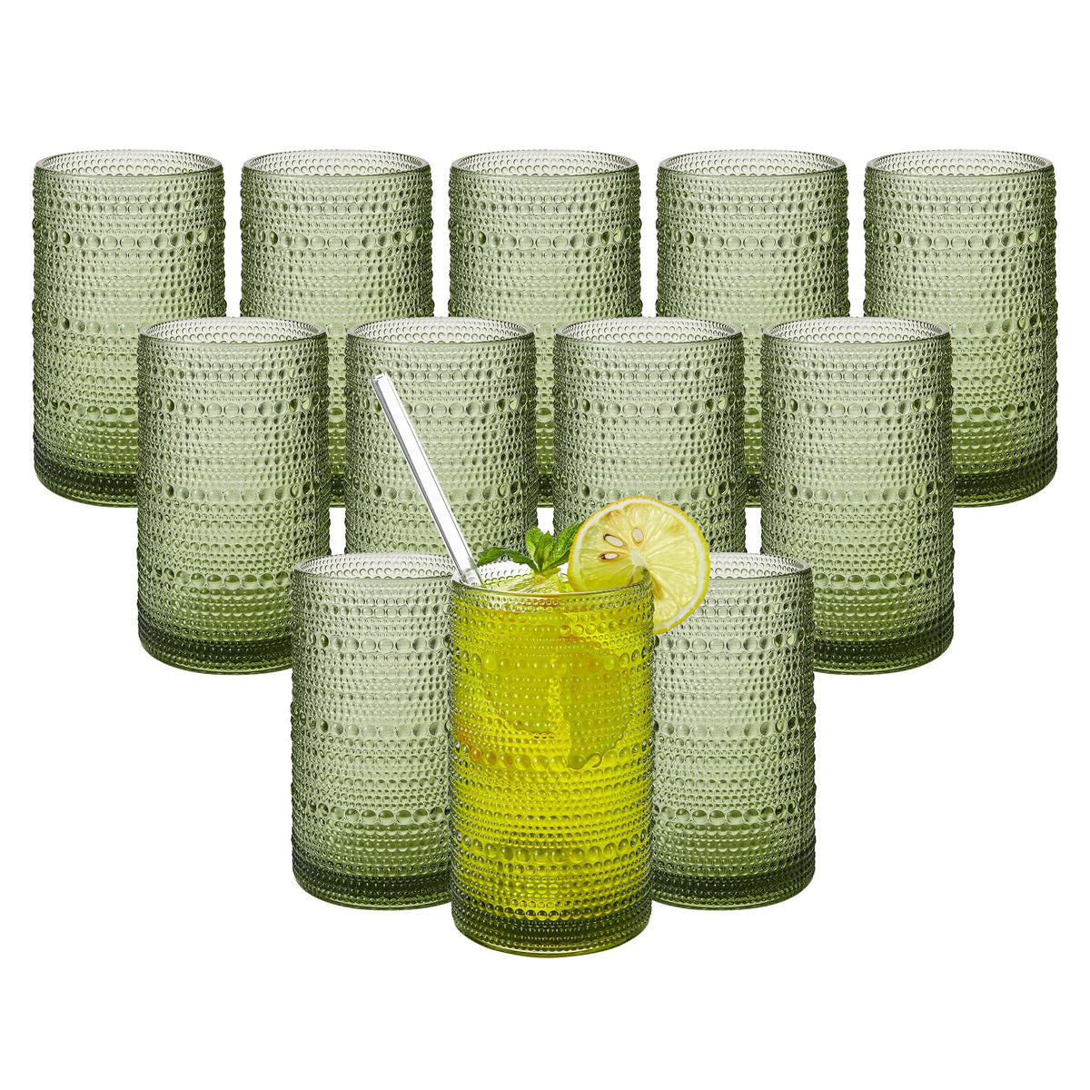 Vintage Hobnail Drinking Glasses Set of 6, 16 oz Large Capacity Embossed Clear Tumblers, Highball Glasses for Water, Cocktail, Beer, Whiskey, Kitchen & Bar Use