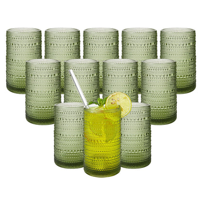 Vintage Hobnail Drinking Glasses Set of 6, 16 oz Large Capacity Embossed Clear Tumblers, Highball Glasses for Water, Cocktail, Beer, Whiskey, Kitchen & Bar Use