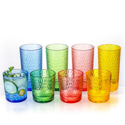 15oz and 22oz Grey Acrylic Glasses Drinkware (Set of 8), Honeycomb Stackable Shatter-Proof Plastic Tumblers, Reusable Plastic Drinking Glasses, BPA-Free, Dishwasher-Safe