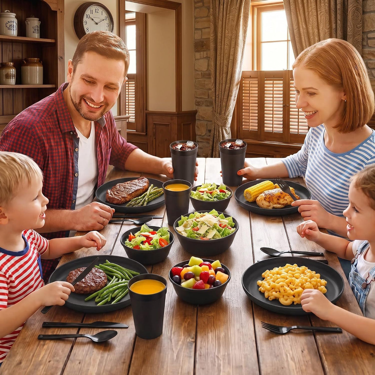 Plates and Bowls Sets, Plastic Kitchen Dinnerware Sets, Serves 8