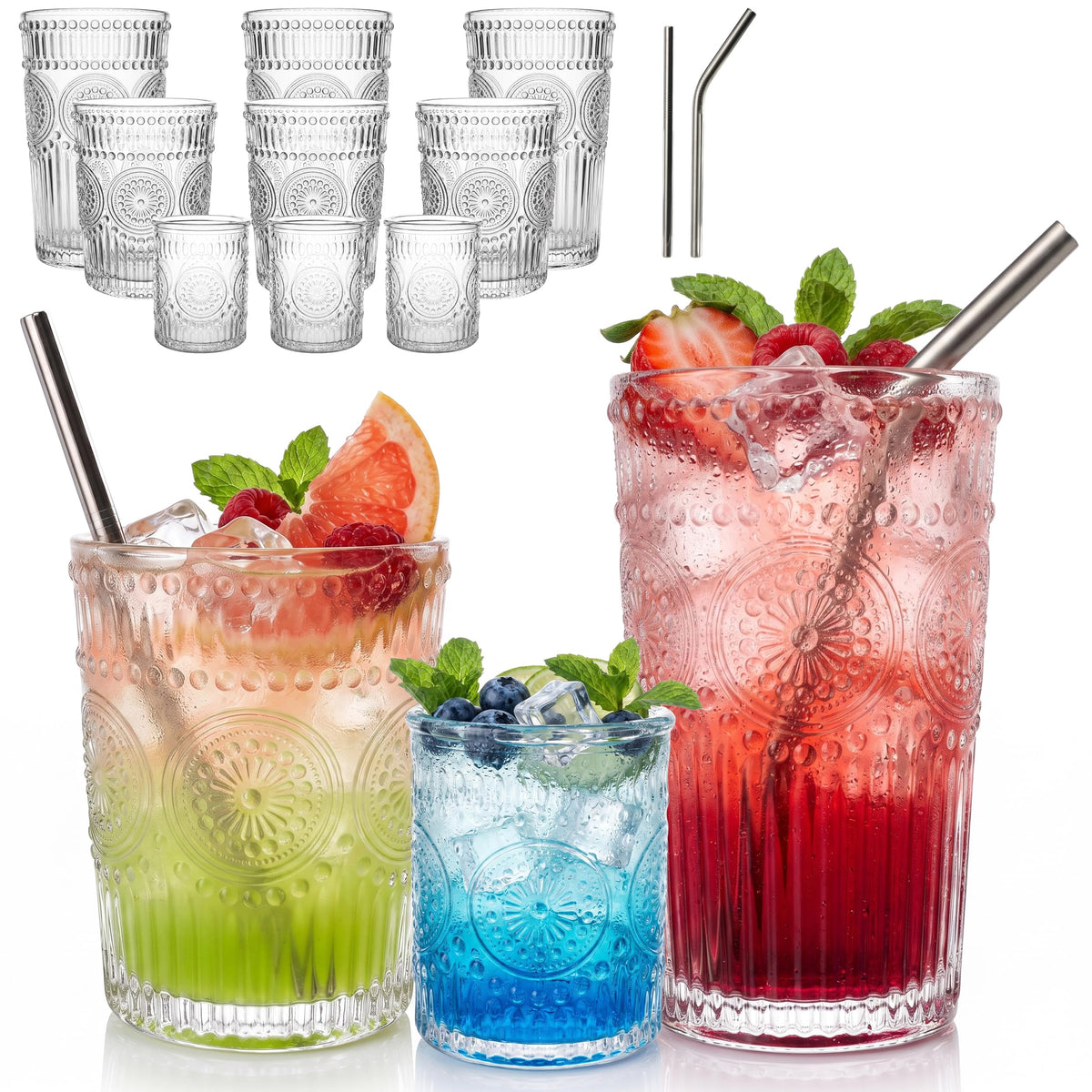 CycleMore Set of 12 Drinking Glasses, Clear 12 oz & 10 oz Cocktail Cups